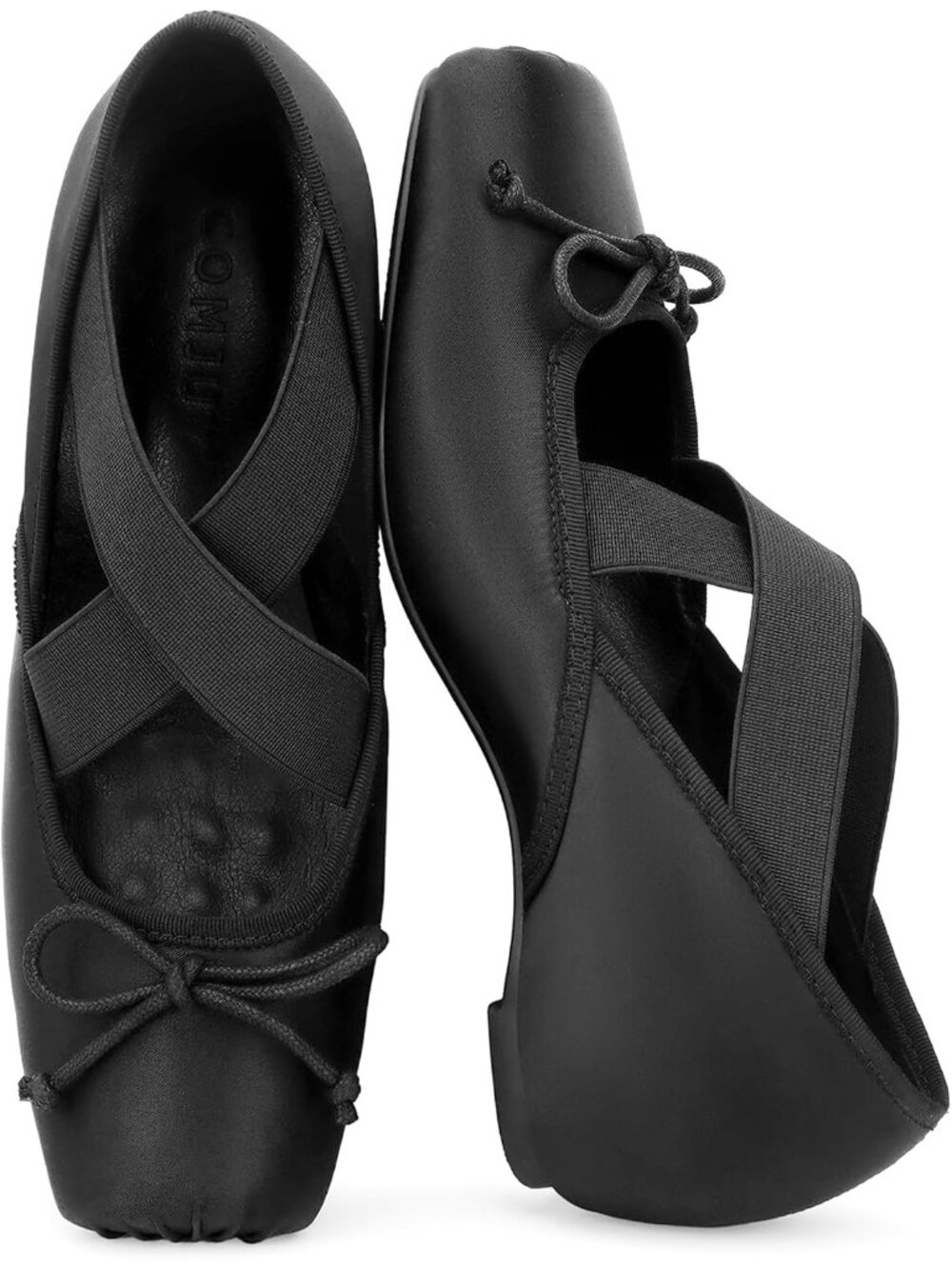Women's Black Square Toe Soft Strap Low Wedge Comfortable Walking Ballet Flats